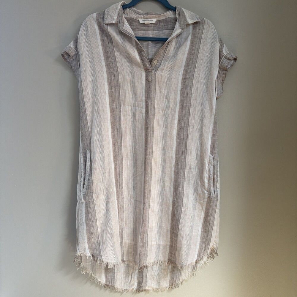BeachLunchLounge S Women's Linen/Cotton Blend Striped Boho Short Sleeve Dress